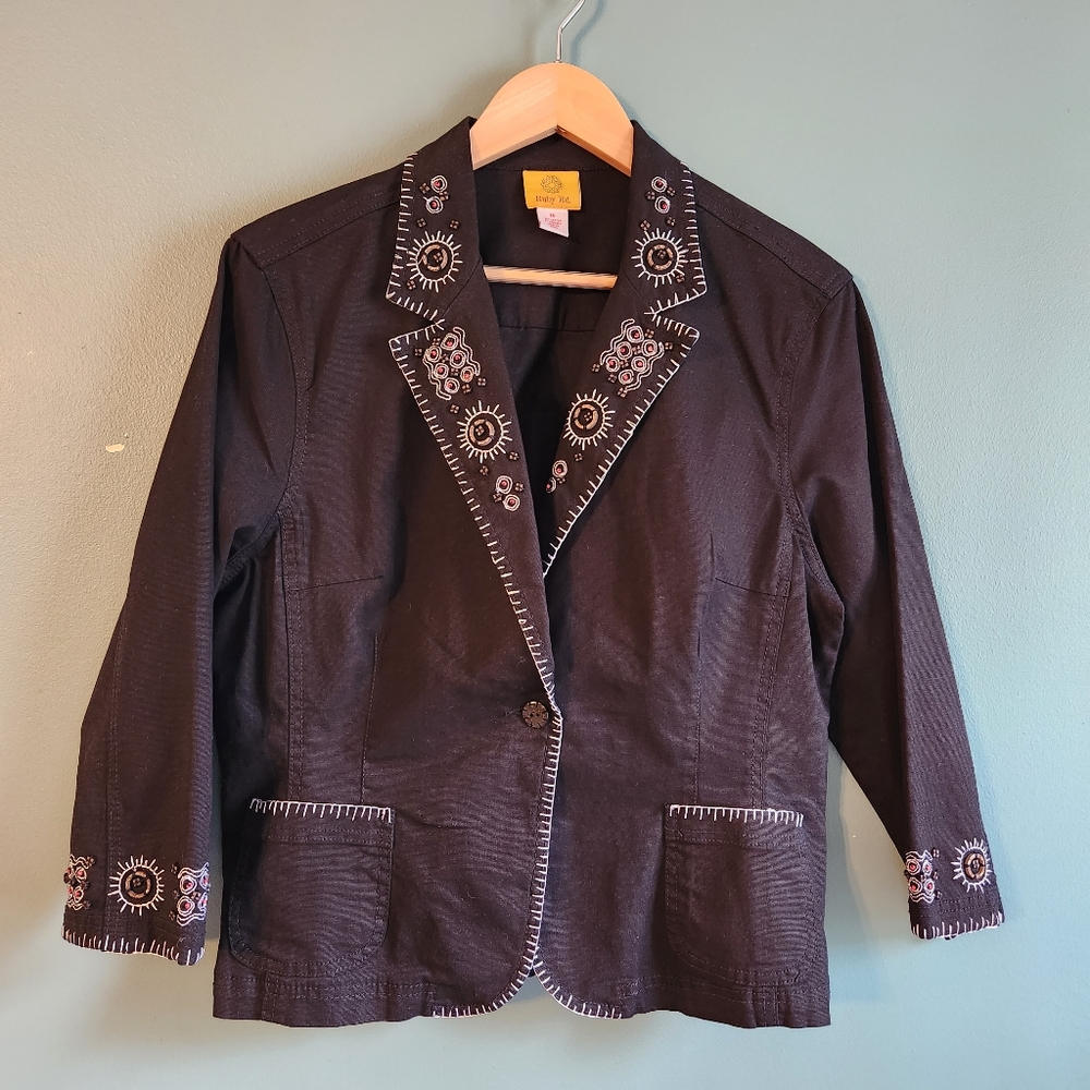 Ruby Rd. Black embroidered beaded black blazer jacket women's 16